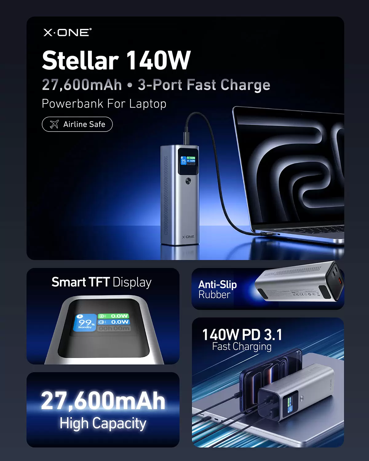 พาวเวอร์แบงค์ Stellar 140W 27600mAh